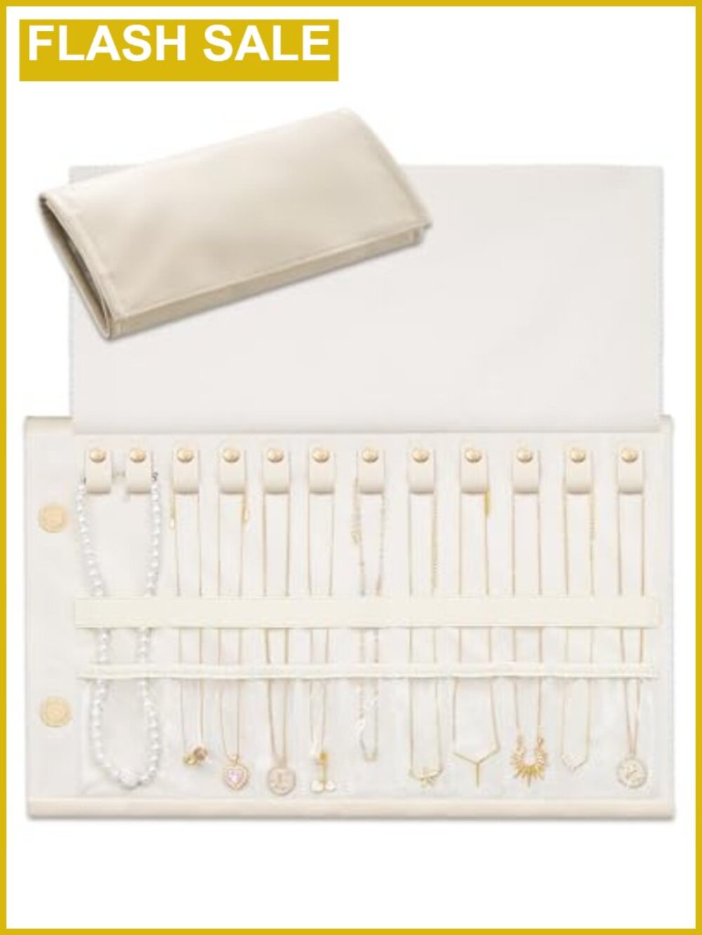 Foldable Jewelry Travel Case Necklace Organizer Faux Leather Velvet 12 Slots